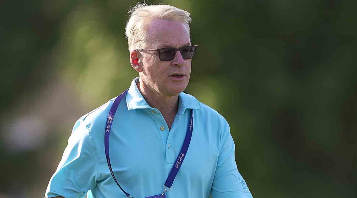 DP World Tour Chief Executive Keith Pelley is seen during the 2024 pro-am for the Hero Dubai Desert Classic at Emirates Golf Club in Dubai, United Arab Emirates.